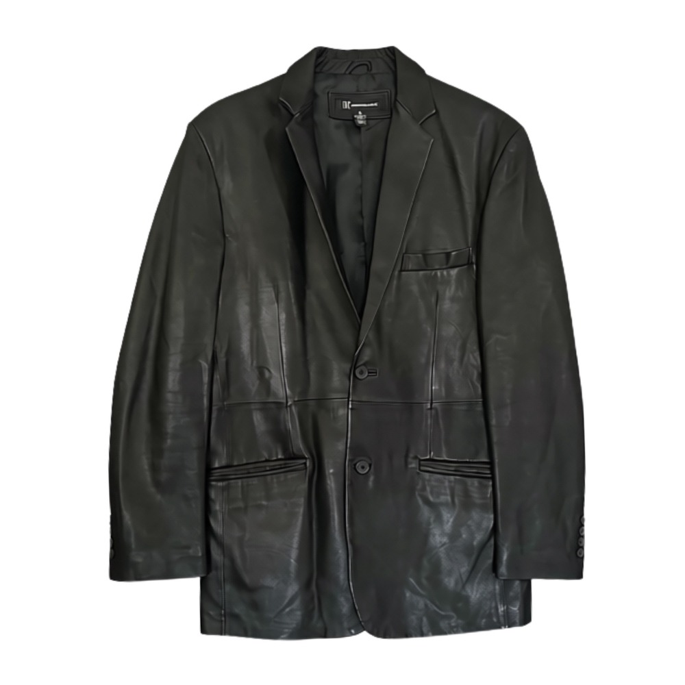INC International Concepts Genuine Leather Blazer Mens M Black 2 Button Jacket